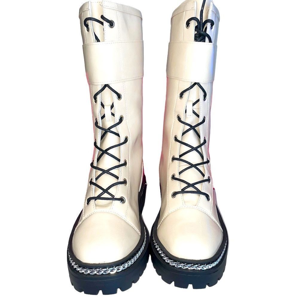 Cream Patent Vegan 🌱 Leather Combats w/chunky lug soles and chain detail - NWT